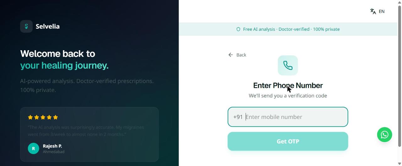 Selvelia phone OTP login